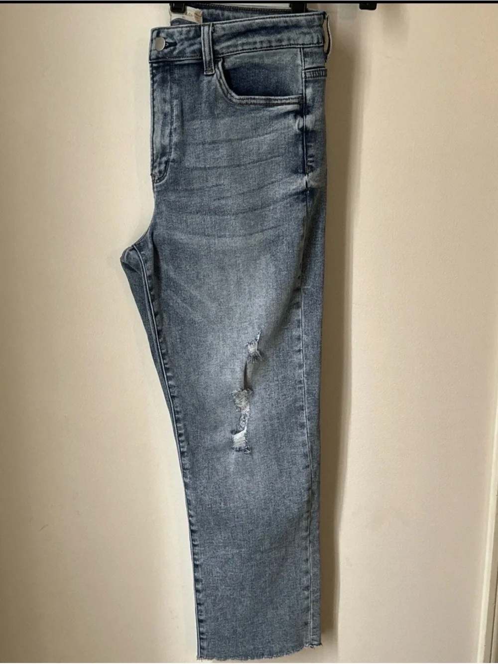 Altar'd State Light Wash Distressed Raw Hem Straight Denim Jeans Sz 30